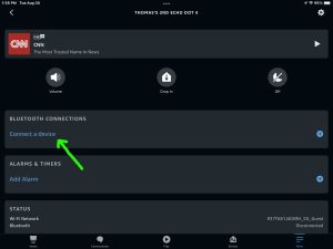 Screenshot of the -Connect a Device- item on the Echo Dot 4 -Settings- screen.