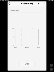 Screenshot of the -Custom EQ- page with all sliders set to flat.