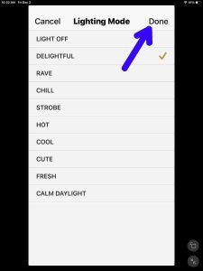 Screenshot of the -Done- item with the -Delightful- mode set on the -Lighting Mode- page.