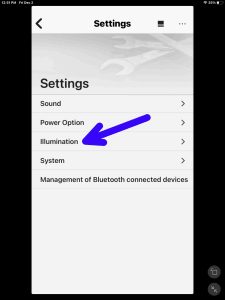 Screenshot of the -illumination- item on the XG300 -Settings- page.