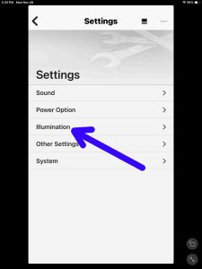 Screenshot of the -Illumination- item in the -Settings- area.