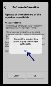 Screenshot of the -Connect Speaker to Power- window, with the -OK- button highlighted.