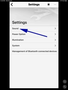 Screenshot of the -Settings- page, showing the -Sound-option.