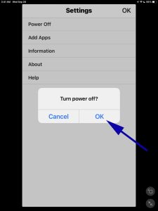 Screenshot of the -Turn Power OFF- OK button.