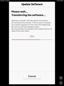 Screenshot of the -Transferring Software- page, showing 70 percent done.