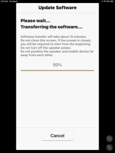 Screenshot of The -Transferring Software- page, showing 99 percent complete.