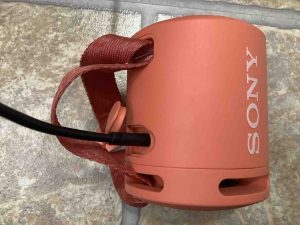 Picture of the Sony SRS XB13 charge cord inserted.