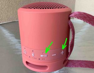 Picture of the Sony SRS XB13 -Play-Pause- and -Volume Up- buttons.