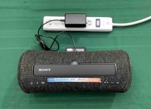 Picture of the charging Sony SRS XG300 wireless speaker.