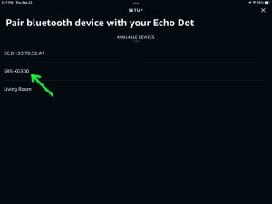 Screenshot of the Sony SRS XG300 showing as Discovered on the -Setup- page in the Alexa app.