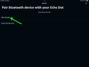 Screenshot of the Sony SRS XG500 speaker showing as Discovered on the -Setup- page in the Alexa app.