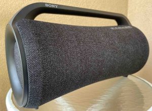 Picture of the left front of Sony SRS XG500 Bluetooth speaker.