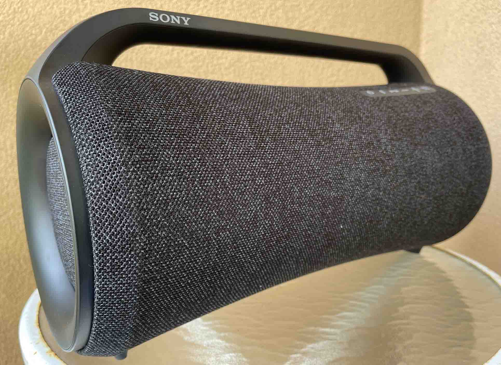 Picture of the left front of Sony SRS XG500 Bluetooth speaker.