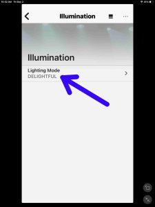 Screenshot of the Sony SRS XP500 -Lighting Mode- option on the -Illumination- settings page.