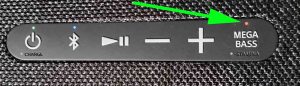 Picture of the -MEGA BASS- lamp glowing red on the Sony SRS XG500 speaker.