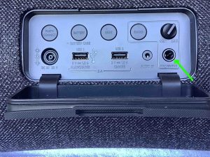 Picture of the -Mic-Guitar- port on the Sony SRS XG500 karaoke speaker.