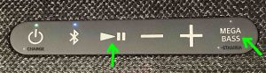 Picture of the -Play-Pause- and -MEGA BASS- buttons.