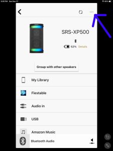 Screenshot of the -More- item on the Sony SRS XP500 Home page, in the Sony Music Center app on iPadOS.