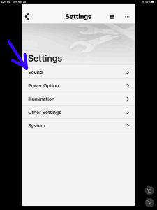 Screenshot of the -Sound- settings option.