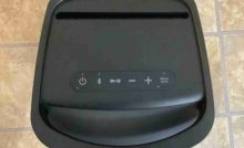 Picture of the top of the Sony SRS XP500 party speaker, showing all lights dark on the buttons panel.