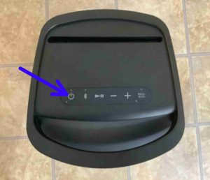 Picture of the top of the Sony SRS XP500 speaker, showing the -Power- button.